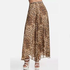 NEW Naven Leopard S M Modest Flowy Long A Line Chiffon Sheer Flare Maxi Skirt